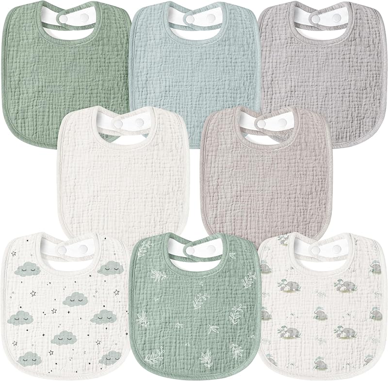 Baberos de muselina para bebé, paquete de 8 baberos bandana, baberos suaves cuadrados ajustables para bebé, unisex para niñas y niños