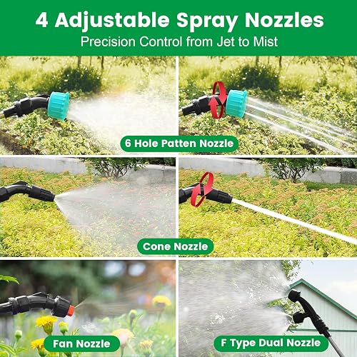 SYLSTAR Battery Powered Sprayer 8M Hose, 26.2inch Electric Weed Sprayer Wand, 3 Adjustable Spraying Force & Battery Indicator, 4 Nozzles, 7.4V Rechargeable Garden Lawn Plant Spray Handle - 5