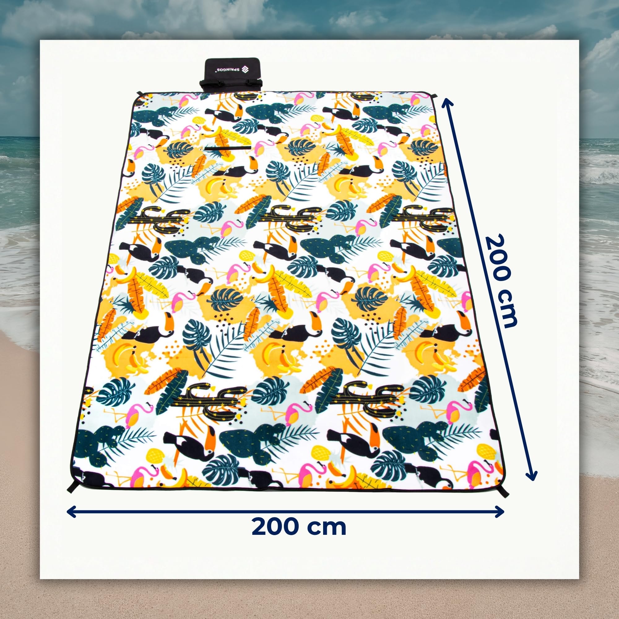 SPRINGOS Nappe de pique-nique 200 x 200 cm Coussin de siège Tapis de siège Couverture de jardin Papier aluminium Ancre au sol