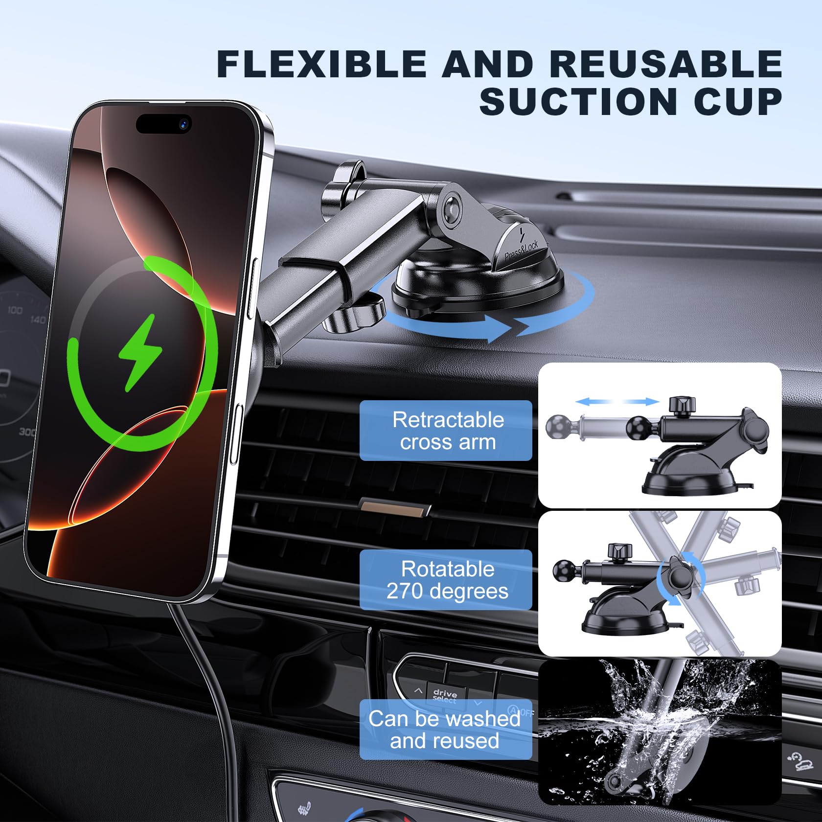 MOKPR für MagSafe Autohalterung mit Ladefunktion, 15W für Magsafe Autohalterung Ladefunktion Handyhalterung Auto Magnet mit Ladefunktion für iPhone 17/16/15/14/13/12