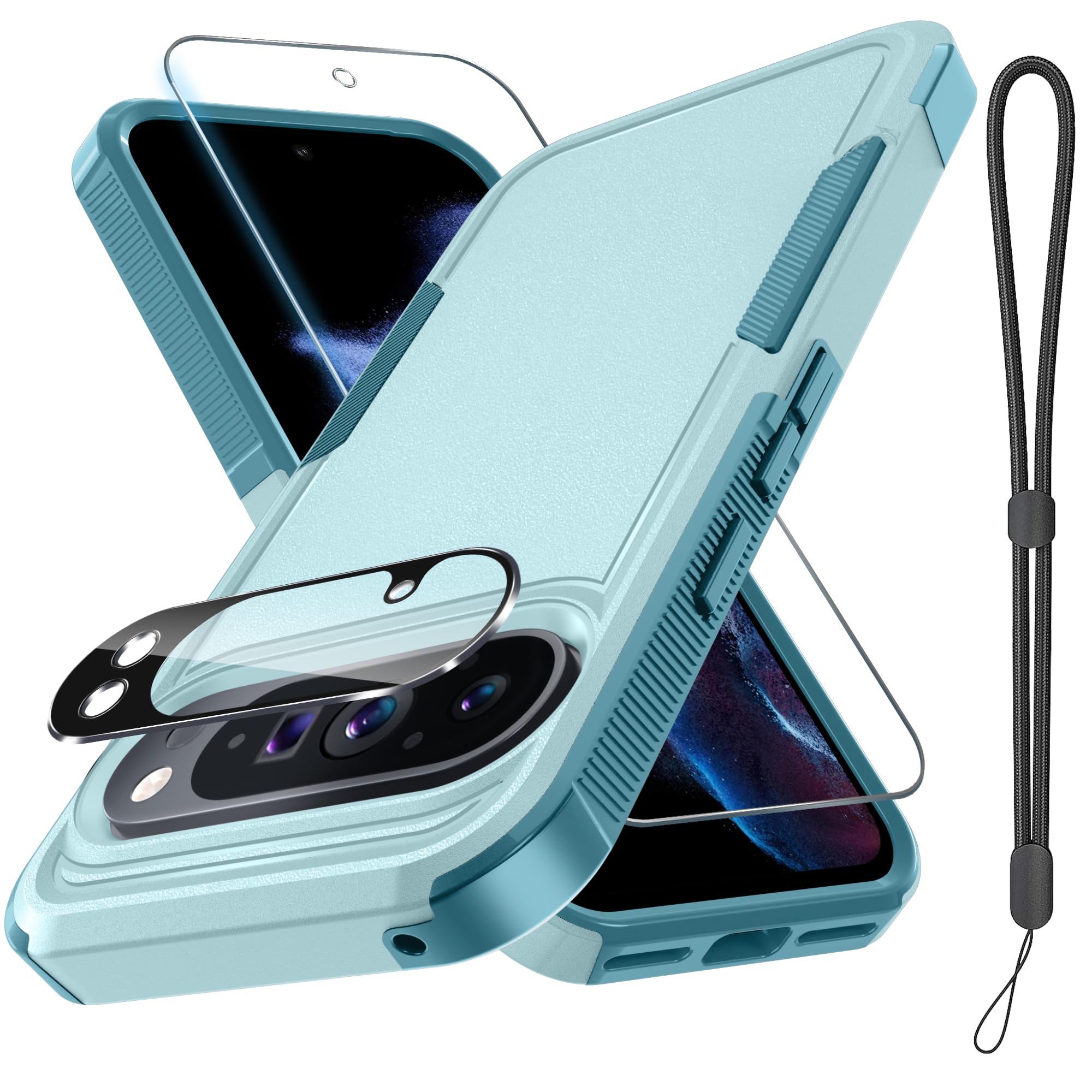 for Google Pixel 10 Pro XL Case with Screen Protector+Camera Lens Protector+Wrist Strap Lanyard,Heavy Duty Shockproof Full Body Protective Phone Cover