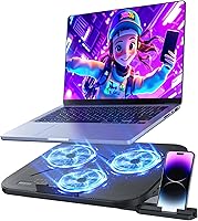 AISUNKUTECH Laptop Cooling Pad: 3 Quiet Fans, 5-Level Adjustable Stand, 2 USB Ports, Phone Holder for 12-17" Laptops - Family Gaming & Work Essential