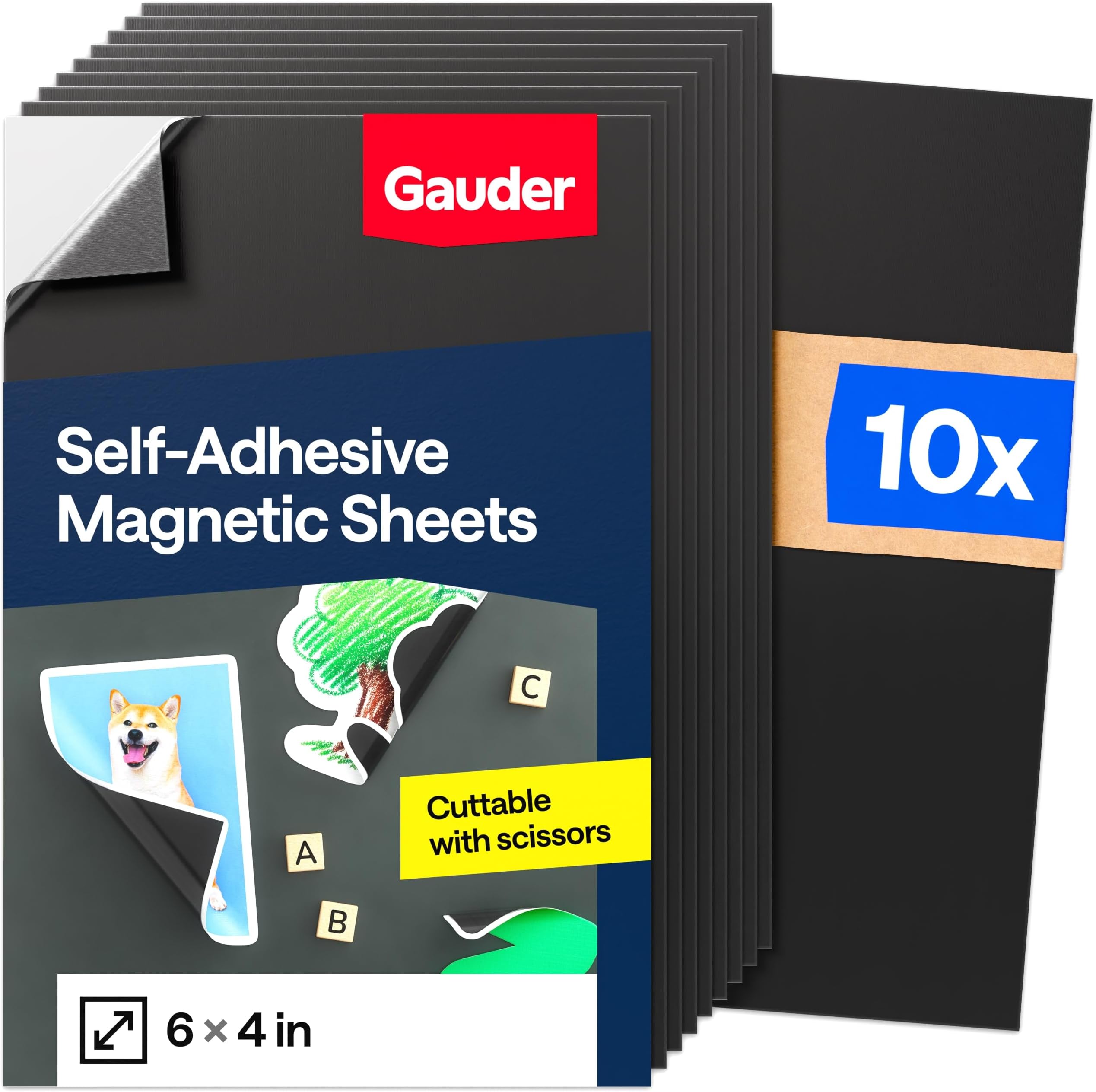 Magnetic Sheets with Adhesive Backing (4” x 6”) | Black Adhesive Magnetic Sheets (10 Pieces)