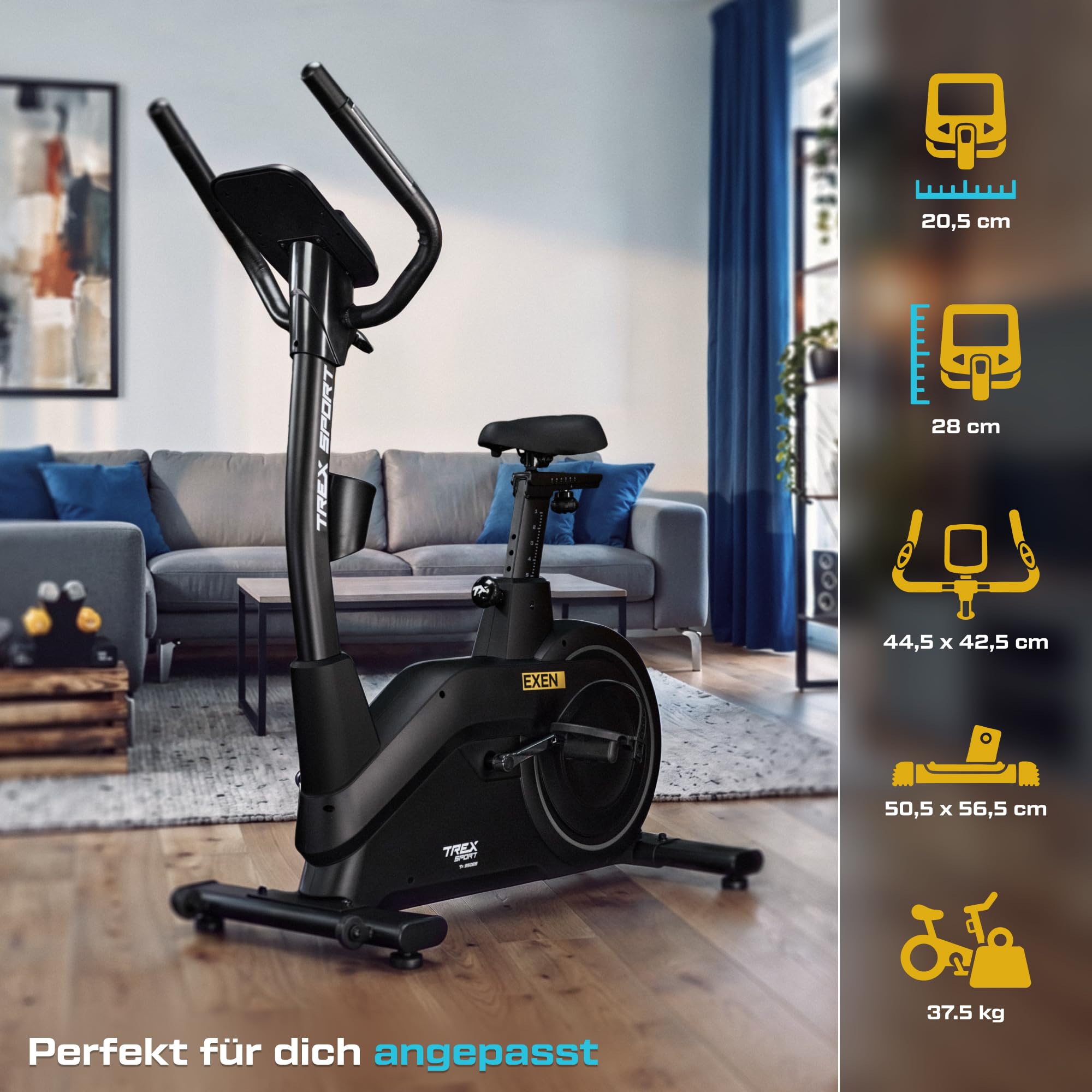 TREX SPORT Hometrainer Fahrrad EXEN bis 150kg 21 App Trainingsprogramme