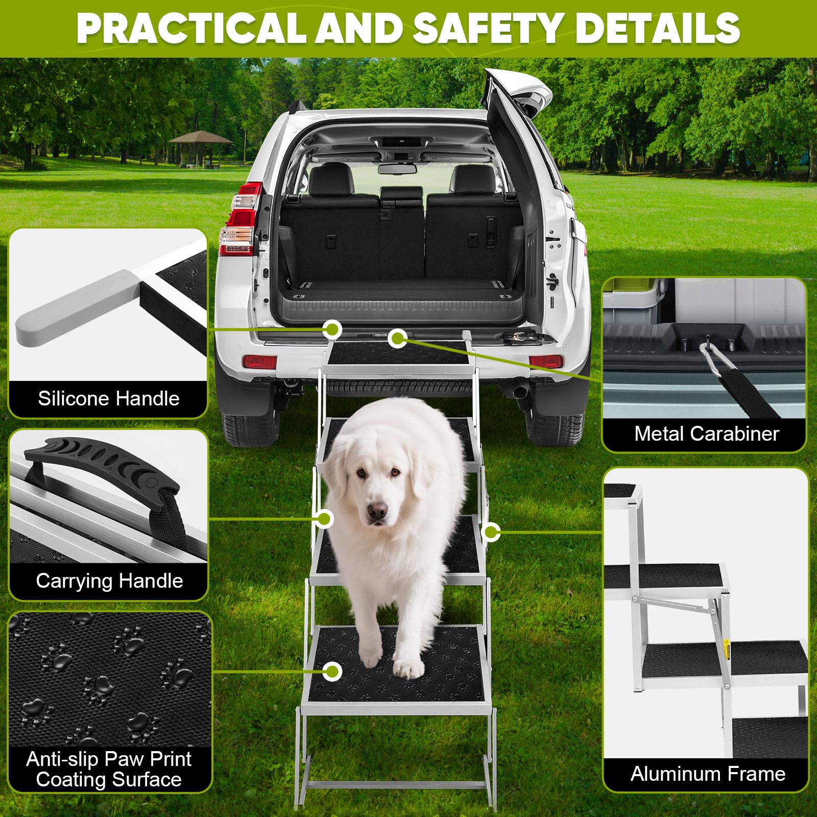 Extra Wide Dog Stairs for Large Dogs, Foldable Dog Ramp for Car with Non Slip Surface, Portable Pet Steps for Cars, SUV, High Beds, Trucks, Supports up to 200 lbs (for The Trunk of The Car Only) - image 3