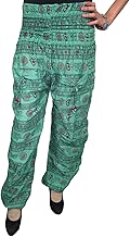 Mogul Interior Womens Yoga Harem Pant Green Printed Bohemian Pants S/M