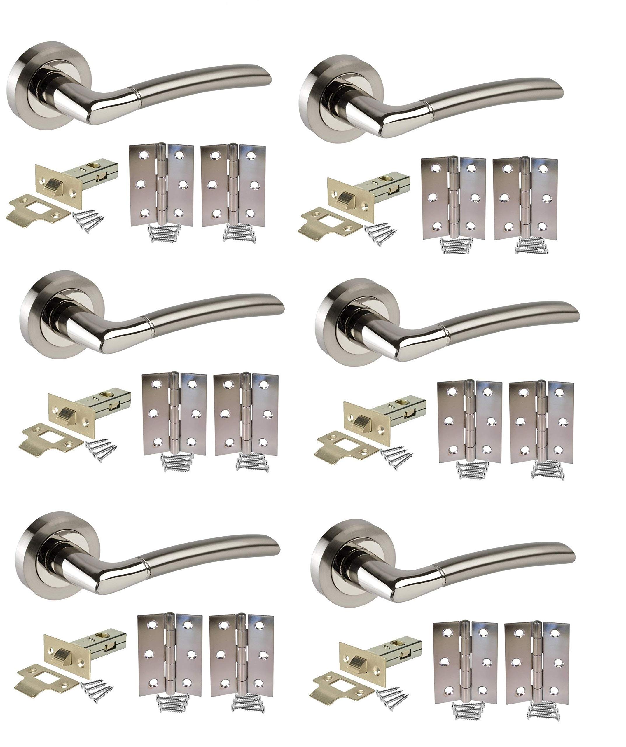 Golden Grace Indiana Style Modern Door Handles on Round Rose in Dual Finish with Latch - 6 Sets