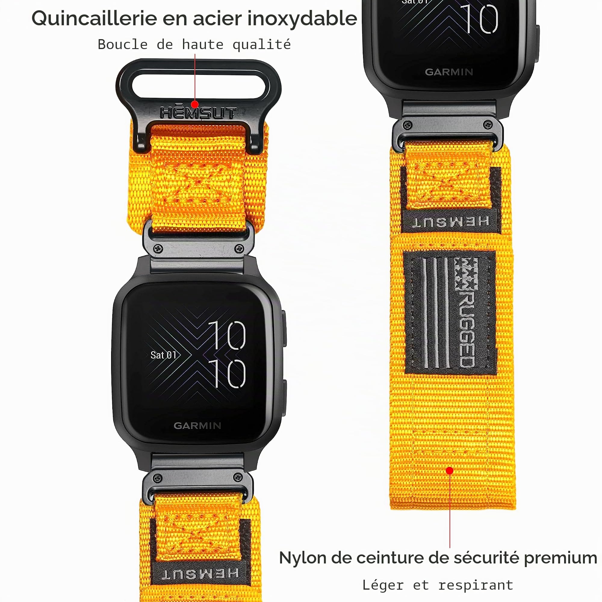 Compatible pour Garmin Venu/Venu 2 Plus/Venu Sq/Venu Sq 2/ Venu Sq Music (Pas Venu 2S/Venu 2) Quick Pins Watch Band, Super Rugged Nylon Sports Strap With Woven Loop Design