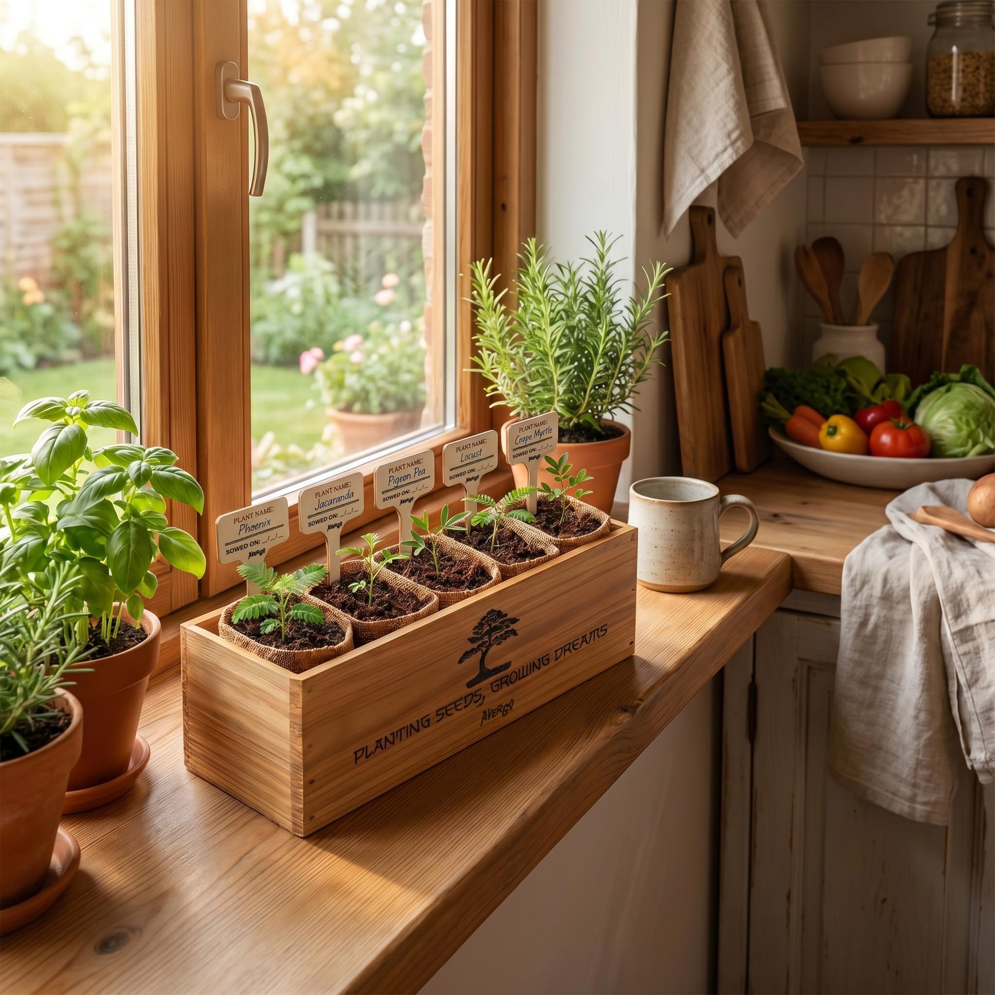 Avergo - Kit de árbol bonsái – 5 árboles de bonzai japoneses únicos | Kit completo de inicio para el cultivo de plantas de bonsái con herramientas y macetas, regalos de jardinería para mujeres y