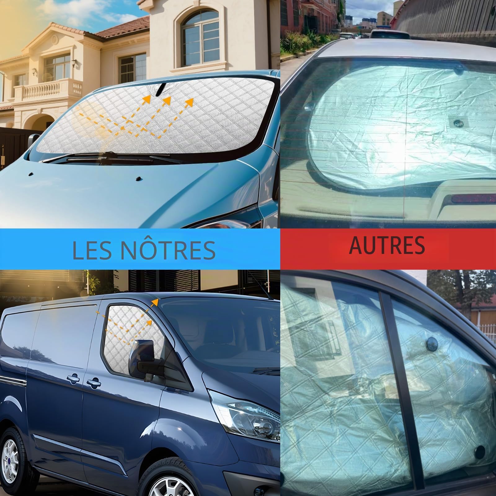 ZATOOTO Pare-Soleil Auto Pare-Brise intérieur pour Ford Transit Custom – Pare-Soleil épaissie magnétique pour Voiture latérale – Bloque 99% des Rayons UV, Lot de 3