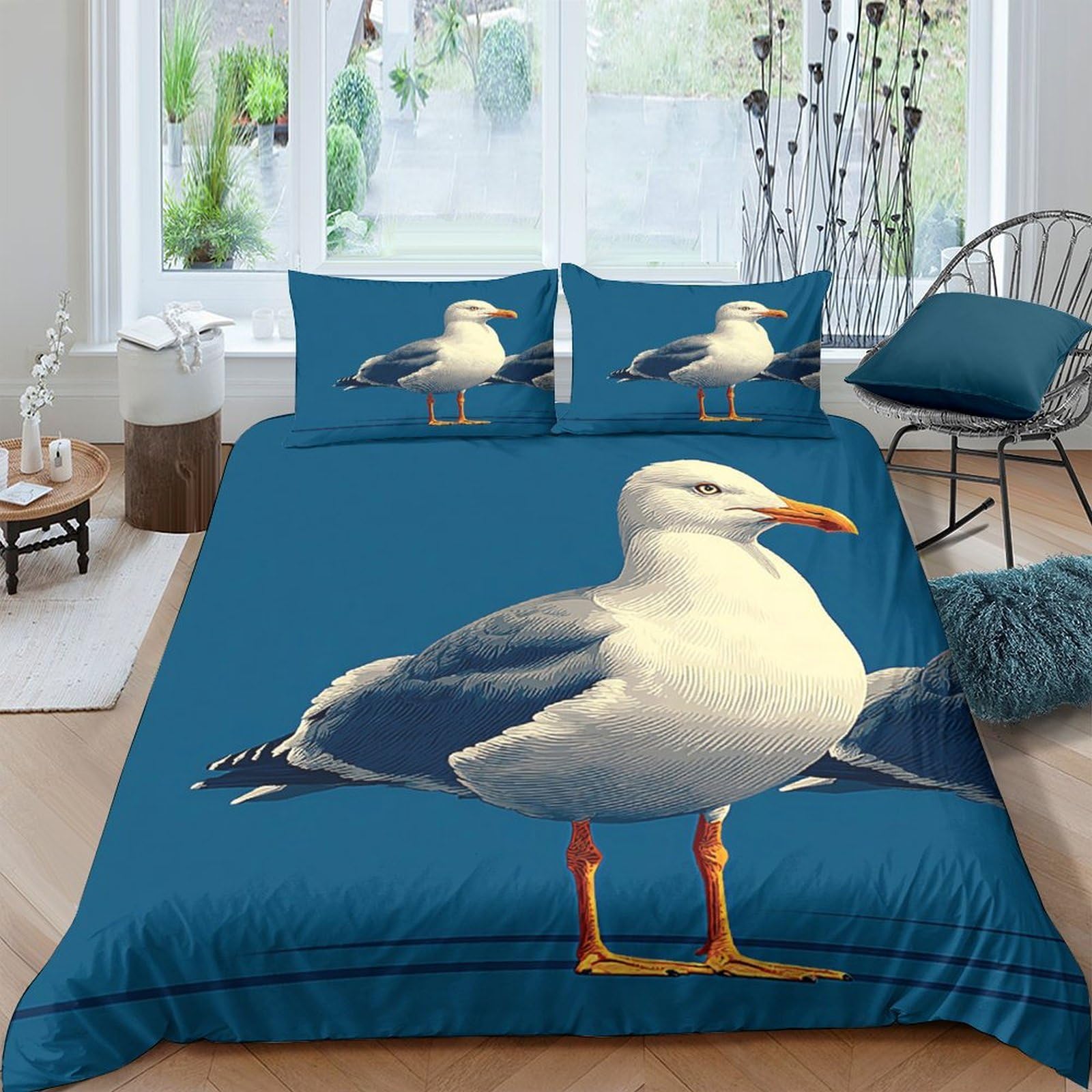 Ctjqhvkz Style-10 3D Printed Seagull Ocean Fitted Sheet Microfiber Soft Breathable Coastal Beach Mattress Cover For Bedroom Dorm Decor Single（135X200cm）
