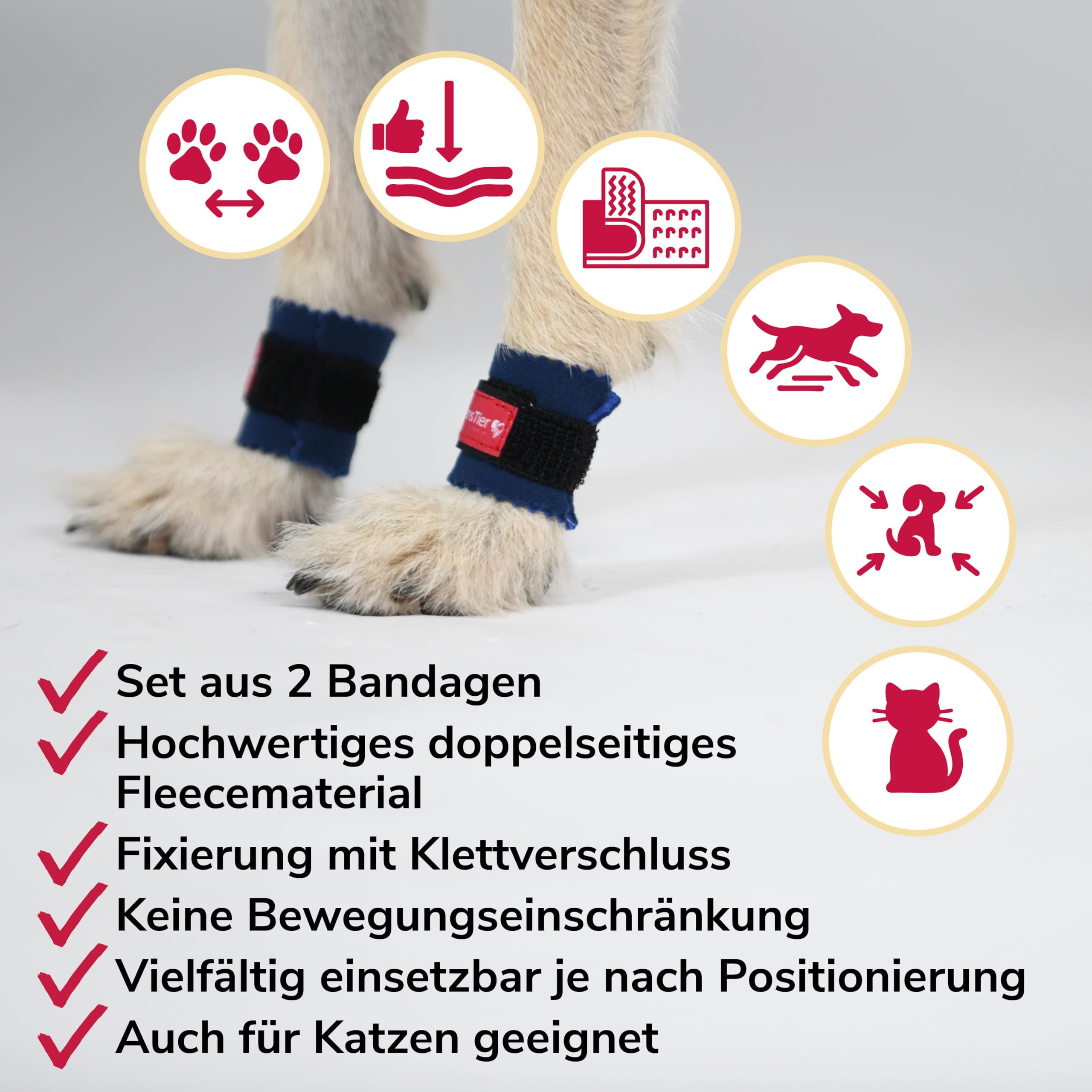 Krallenschutzbandage Gr. M30 für Hunde, Schutz für Wolfs- und Daumenkralle, doppelseitiges Fleece, für Hundesport, Jagd & Agility