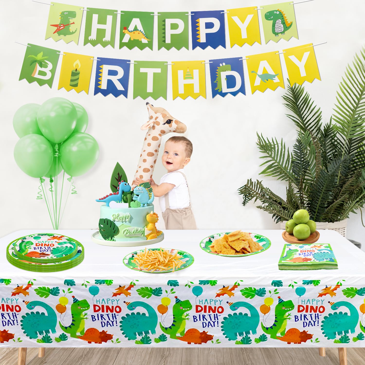 123 Confezione Dinosauro Set di decorazioni per la festa di compleanno di Dino: piatti, tovaglioli, striscione di compleanno, tovaglia per 40 invitati.