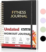 SUNEE A5 Fitness Journal Workout Planner for Men & Women - 145 Pages Log Book, 5-Month Calendars, Goal Tracker for Gym & Home Workouts, Black