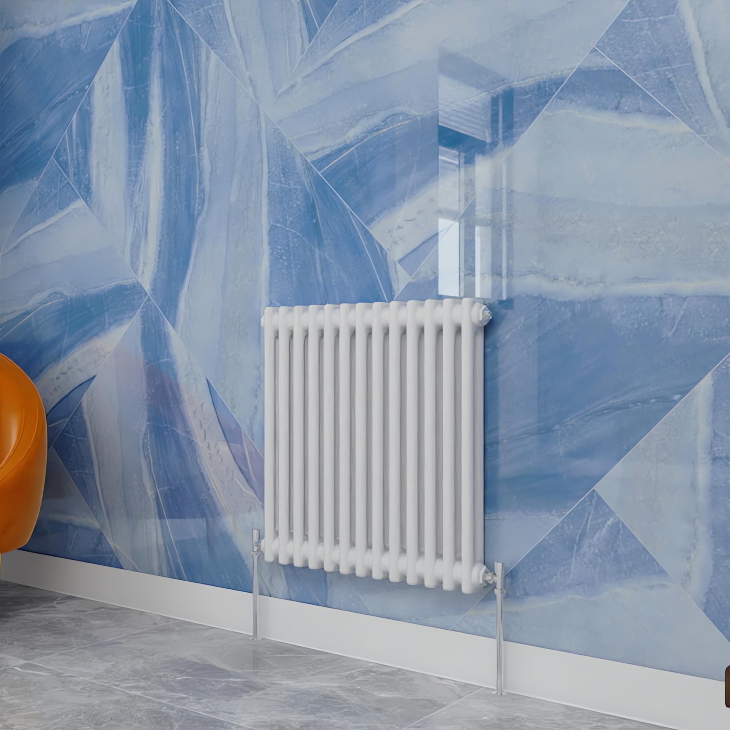 Traditional Household Cast Iron Radiator，White Horizontal 600X605mm 2 Column Suitable for Multi-Room Central Heating