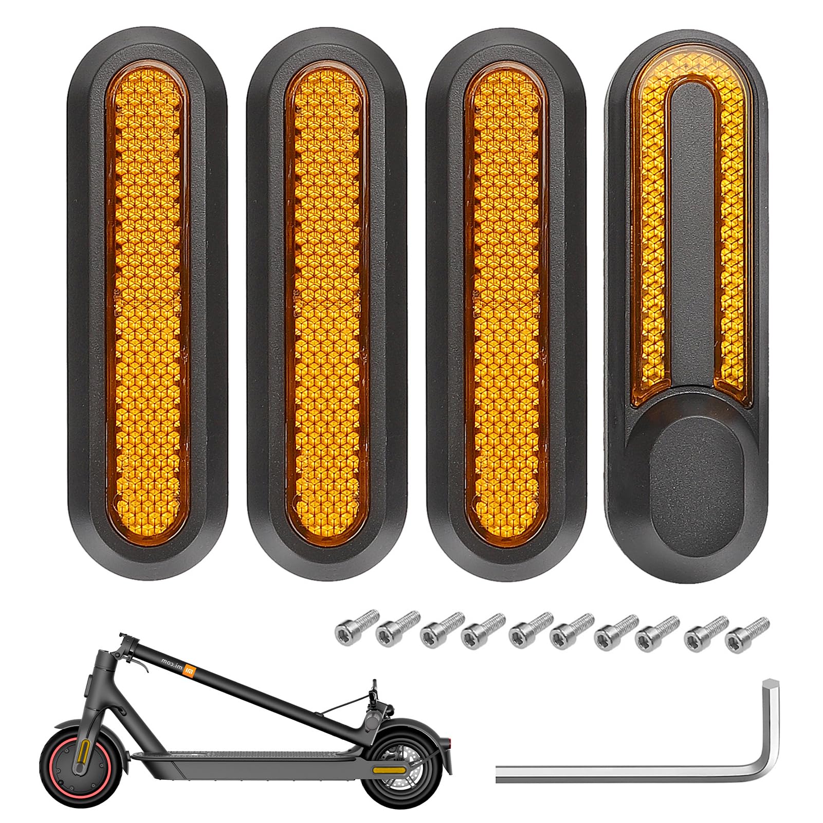 4pcs Cubierta Reflectante, Correa de Hombro para Patinete, Cubierta de la Rueda Trasera con Reflector, Correa Patinete Electrico Ajustable, Patinete para Xiaomi M365, Pro, Pro2, Mi3, Amarillo