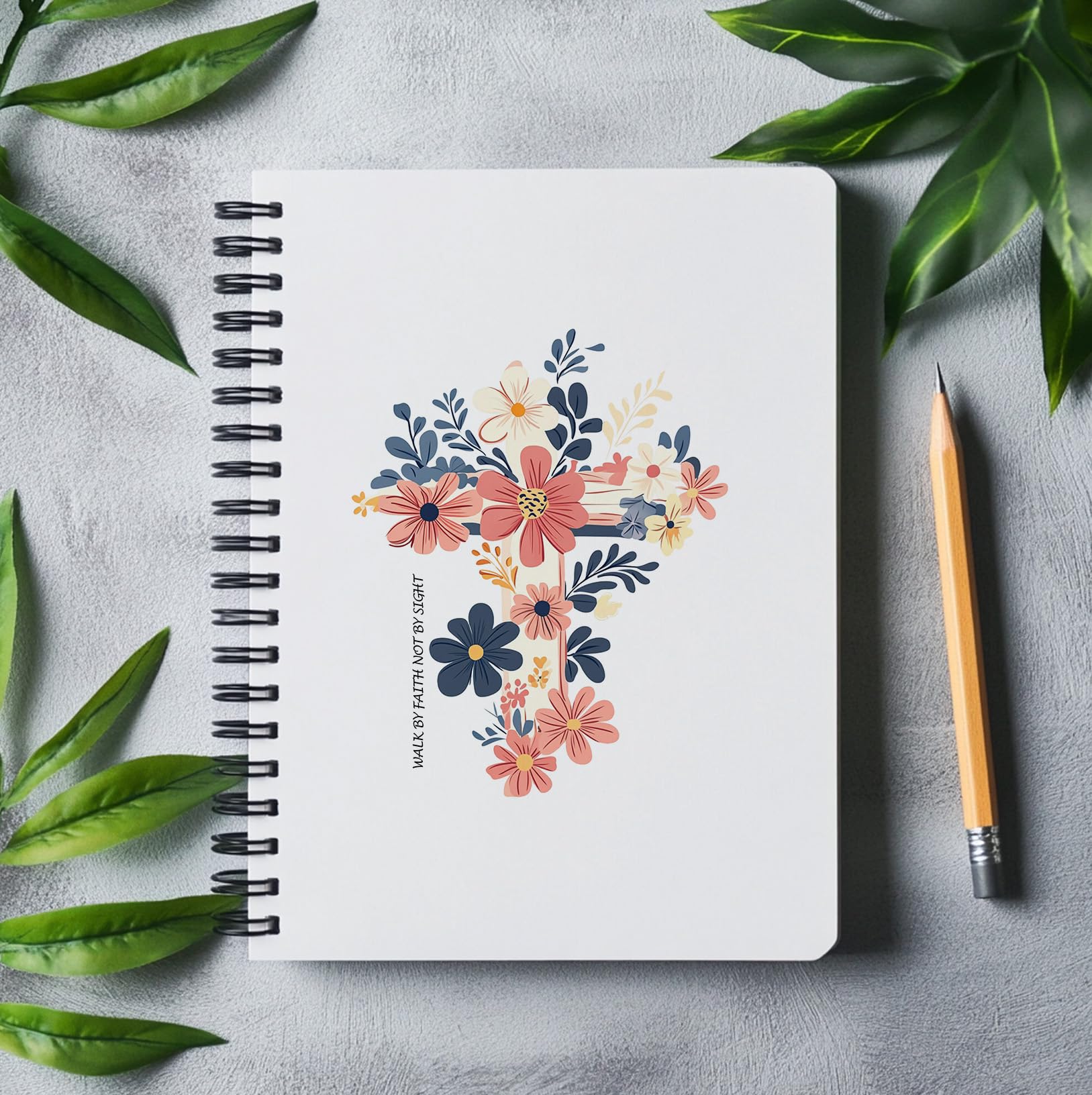 bitCNY Cuaderno de espiral cristiano con cruz floral, diario religioso Walk by Faith Not by Sight, diario de oración cristiana para mujer, cuadernos de diario de la Biblia para tomar notas, 5.5 x 8.3