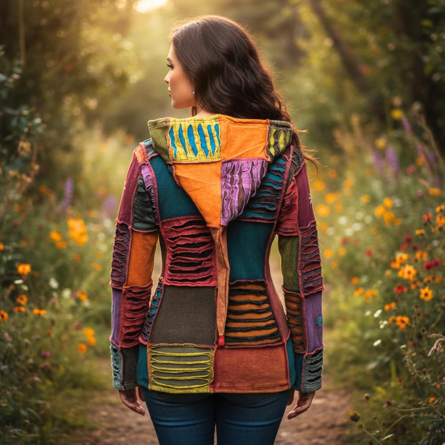 Shopoholic Fashion Stonewashed Embroidered Zip Up Jacket, Pixie Hooded Sweatshirts for Women - Image 4