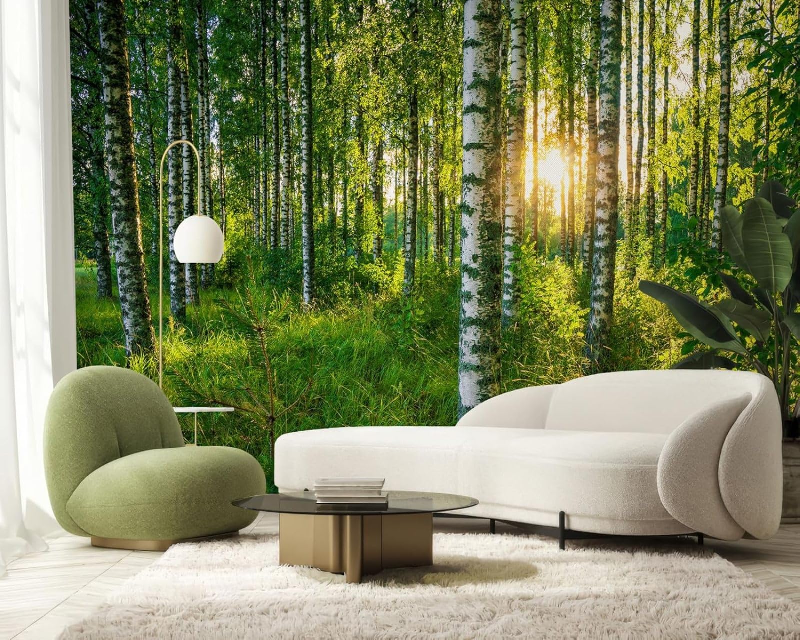 pdghsdkgjh Photo WallpaperBirch Forest Sunlight Green Forest Non-Woven Modern Living Room Bedroom Children's Room Wall Decoration Motif Wallpaper,300cmx210cm Stickers - Frameless Painting - Poster