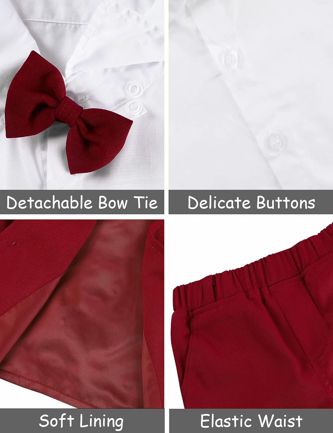 A&J DESIGN Toddler 4-Piece Formal Suits Baby Boy Gentleman Outfit with Dress Shirt, Bow Tie, Vest, Pants and Flat Hat - Image 5