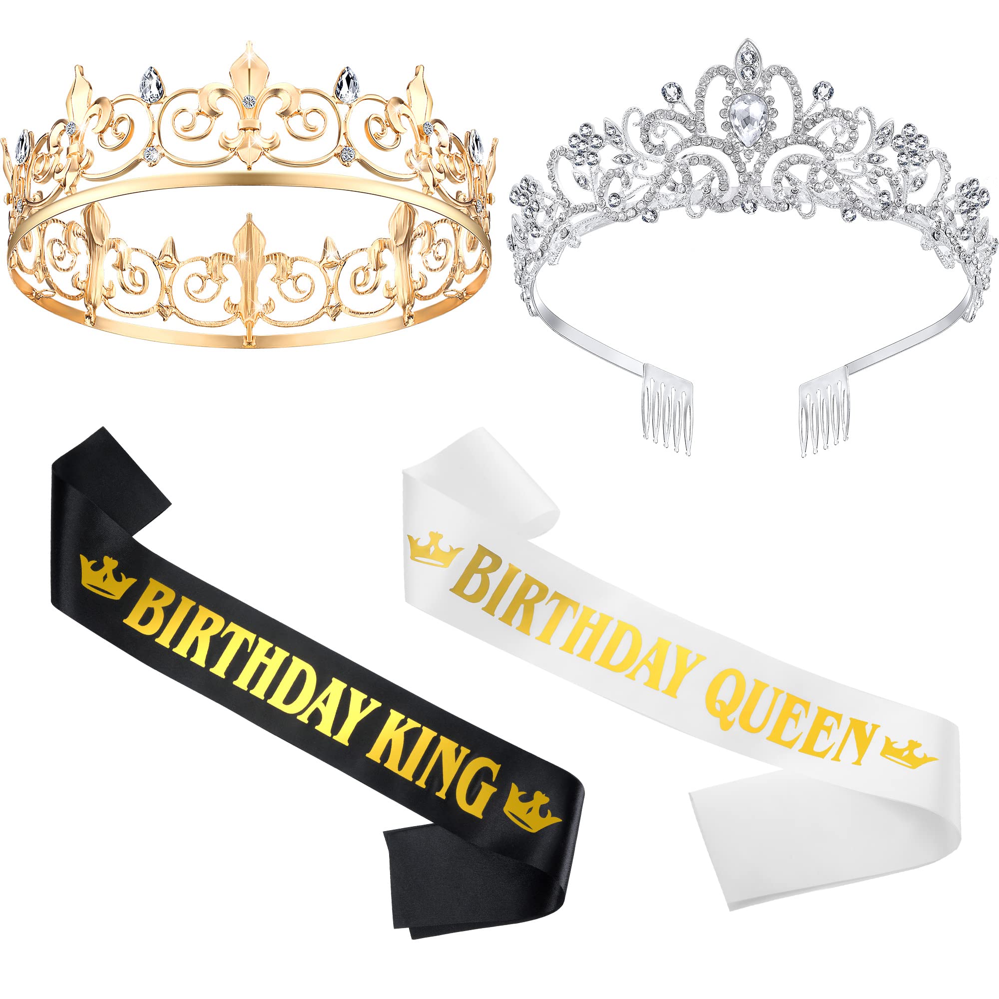 Couronne Et Ceinture D'anniversaire 'Birthday King' - Set Couronne Réglable Avec Strass Et 2 épingles