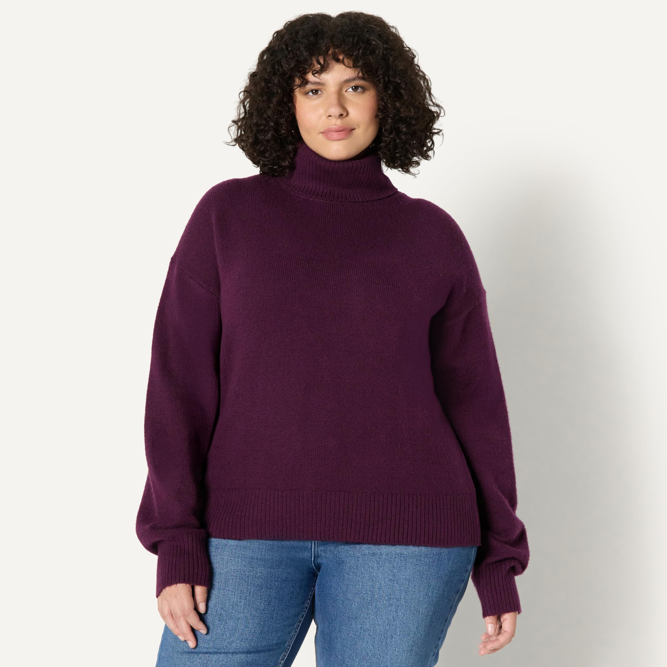 Amazon Essentials Mujer Jersey con Cuello Alto en Mezcla de Algodón de Corte Holgado