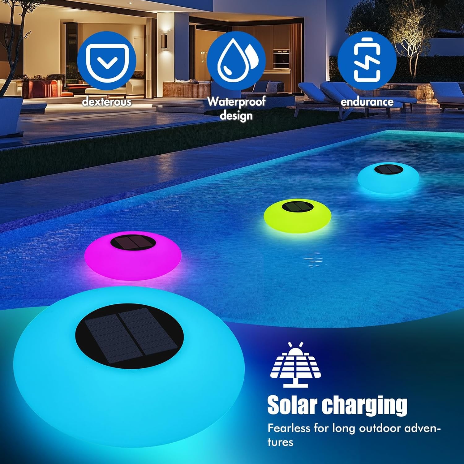 Blingbin Floating Pool Lights, Solar Pool Light with 16 RGB Colors 4 Dynamic Lighting Effects, IP67 Waterproof Pool Lights That Float with Remote Control for Pool Hot Tub Fountain Pond Garden Party