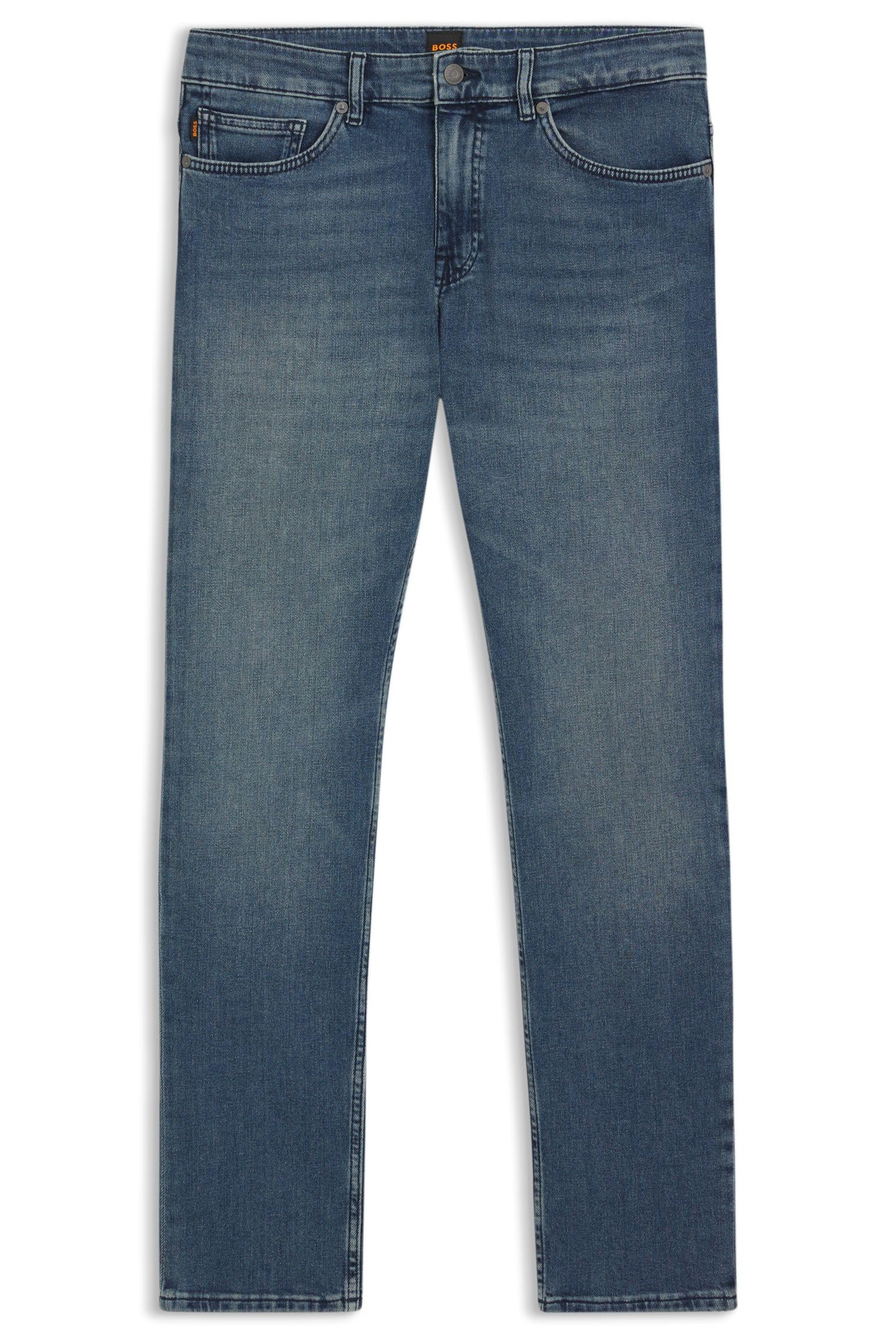 BOSS Mens Delaware BO Pure-Blue Slim-fit Jeans in Comfort-Stretch Denim