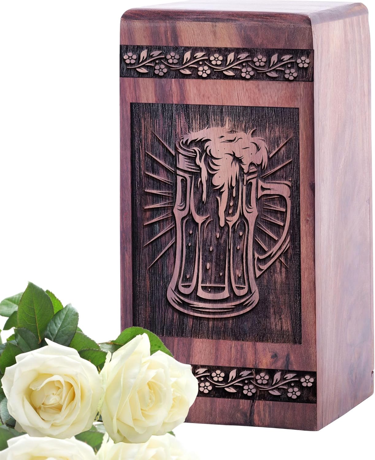 Wooden Urn Beer - Large Burial Urn for Ashes Adult Male - Funeral Urns for Women - Cremation Urns for Ashes - Wooden Urns for Human Ashes Adult Female - 10X5.5 Inch, 180 Cubic Inches Urns