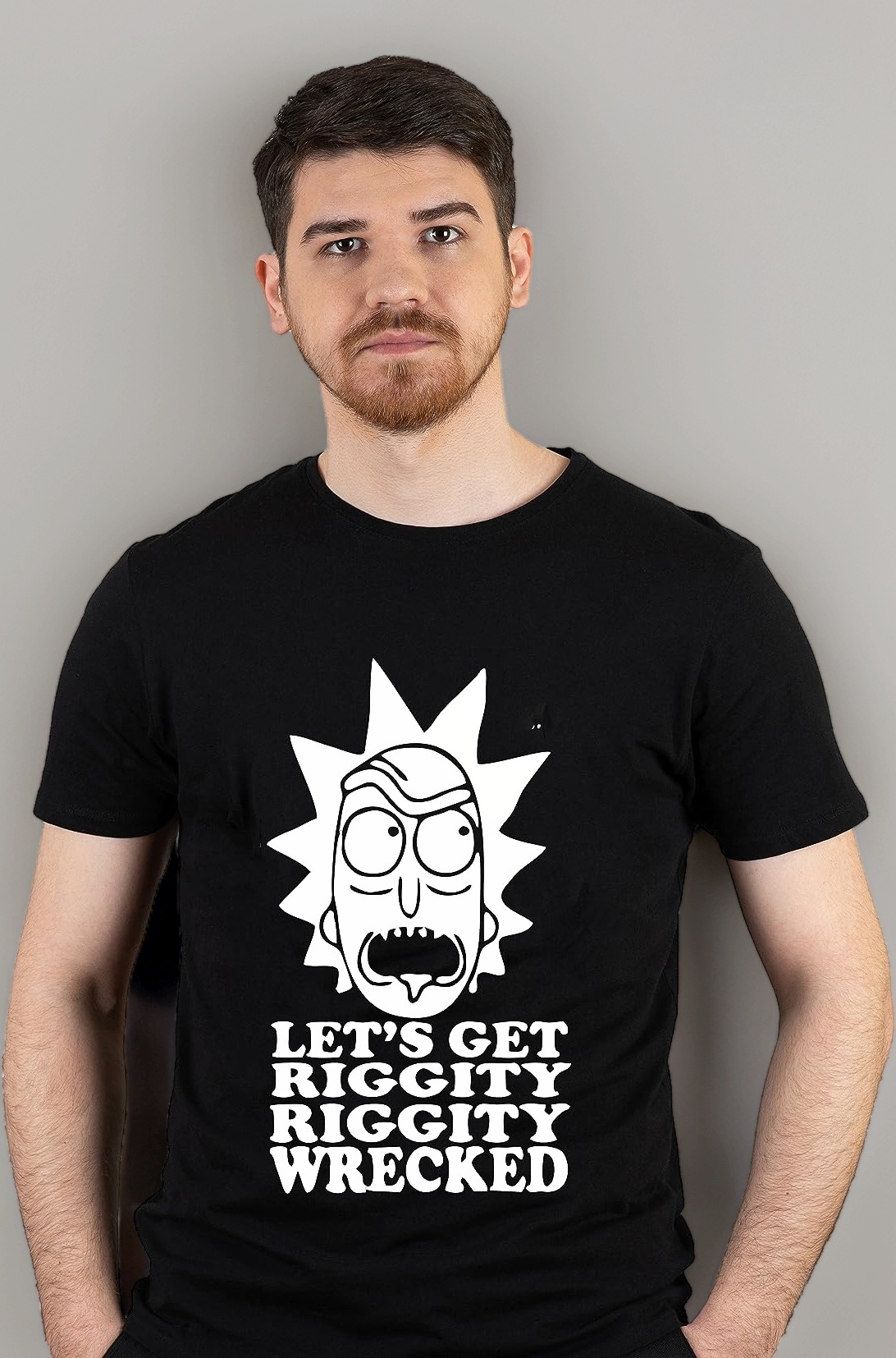 R & M Fan - Lets Get Riggity Wrecked Cotton Tshirt for Men (Black)