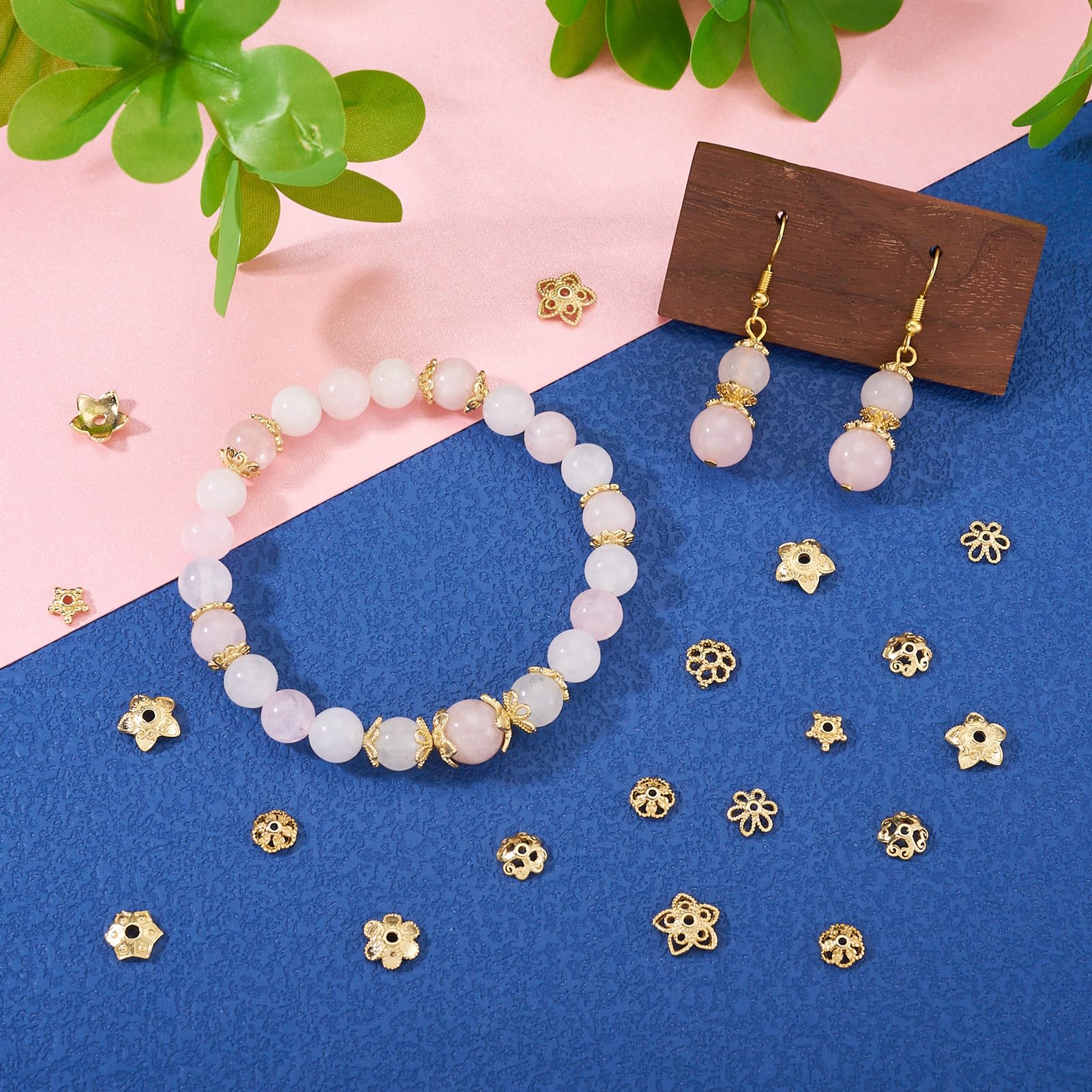 Spritewelry 56 Pcs Brass Bead Caps for Jewelry Making Real 18K Gold Plated Hollow Filigree Flower Caps Loose Spacer End Beads for Bracelets Earring Necklace