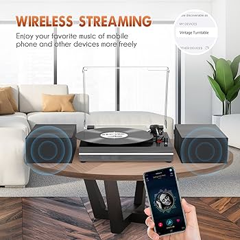 ミュージック dve Amazon.com: HONGUT Bluetooth Vinyl Stereo Record Player, 3
