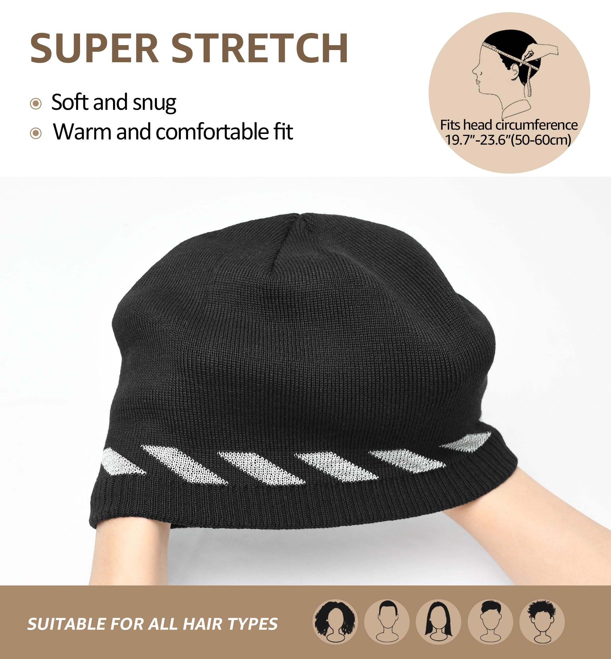 HiRui Gorros de invierno para hombres y mujeres, gorros de lana de punto con calavera, rayas reflectantes