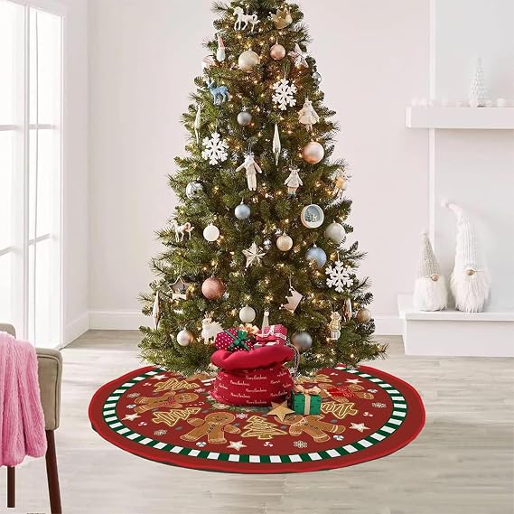 Gingerbread Man Christmas Tree Skirt, 90cm Large Xmas Tree Skirt, Adorable Xmas Tree Mat, Xmas Tree Skirts, Xmas Tree Base Cover, Christmas Tree Matsm for New Year Holiday