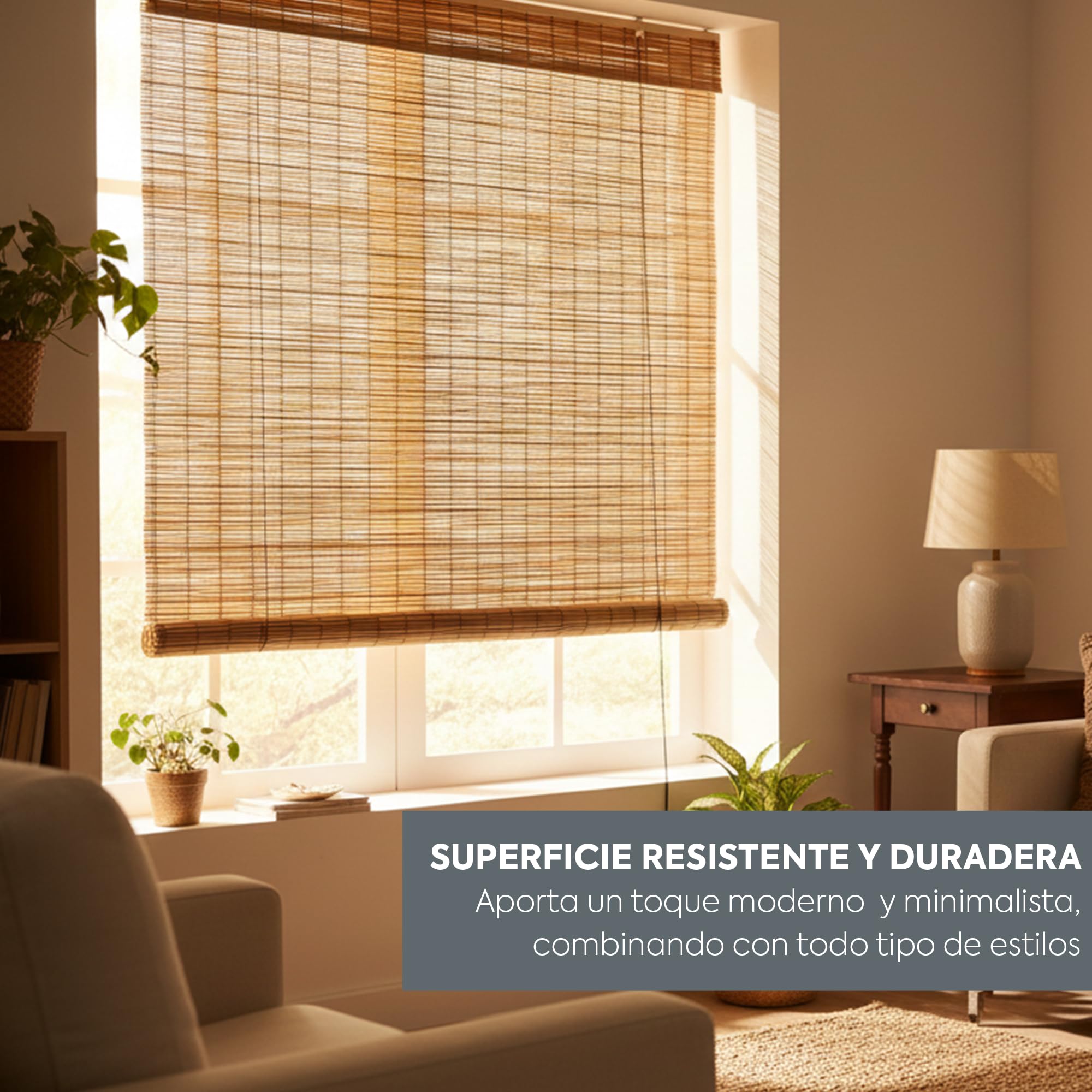 HERSIG - Estor Enrollable de Bambú Natural 150 x 200 cm - Persiana Enrollable Interior y Exterior - Estilo Natural para Ventanas - Privacidad y Fácil Instalación - Marron Claro (Medidas aproximadas)