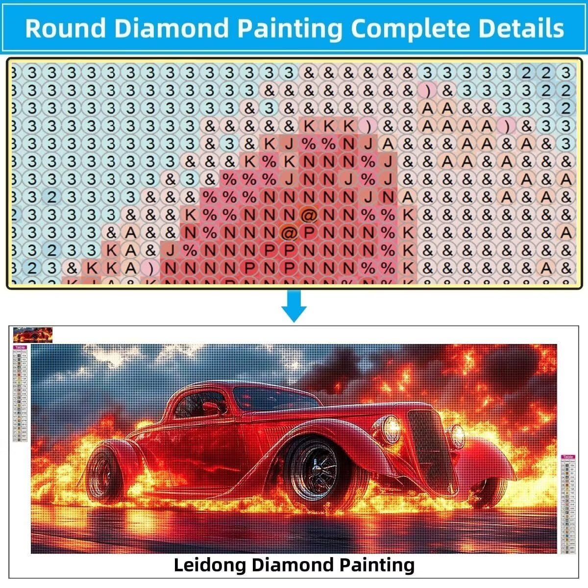 5D DIY zestaw do malowania diamentami, płomień, samochód diamentowy obraz dla dorosłych duży 60 x 120 cm, zrób to sam mozaika haft ścieg krzyżykowy zestaw do malowania diamentami dla dzieci do