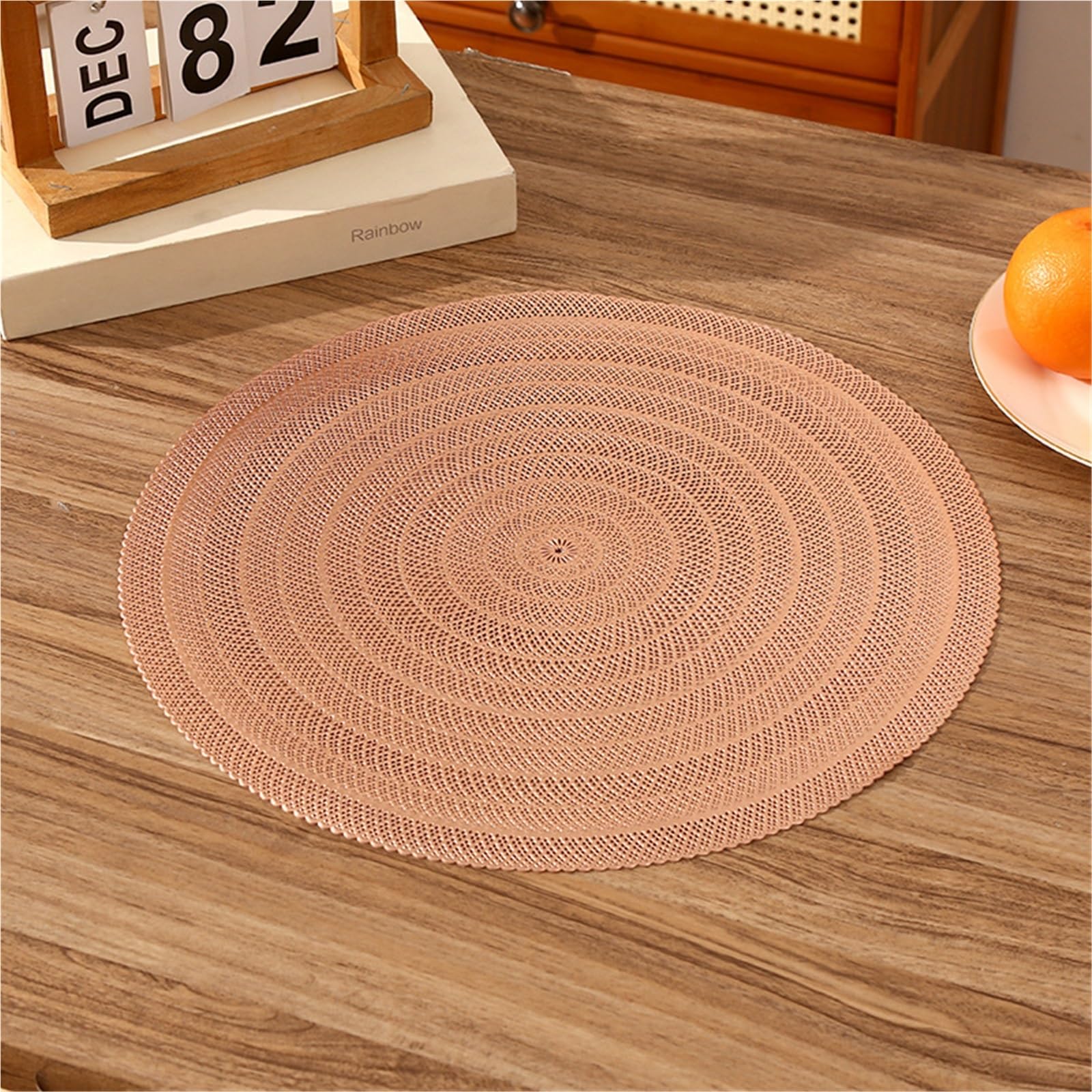 PVC Round placemat, Round Placemats Pack Of 6 Vinyl Multicolor 38x38cm(Rose Gold)
