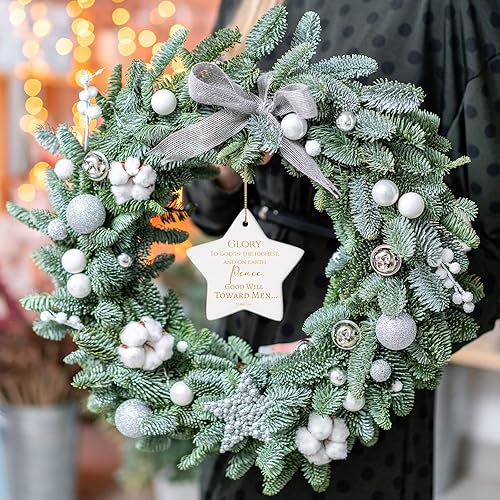 Miniatura 7 de Adorno colgante de estrella cristiana, adorno de cerámica con versículo bíblico, regalo religioso, incluye adorno de estrella cristiana con bolsa de