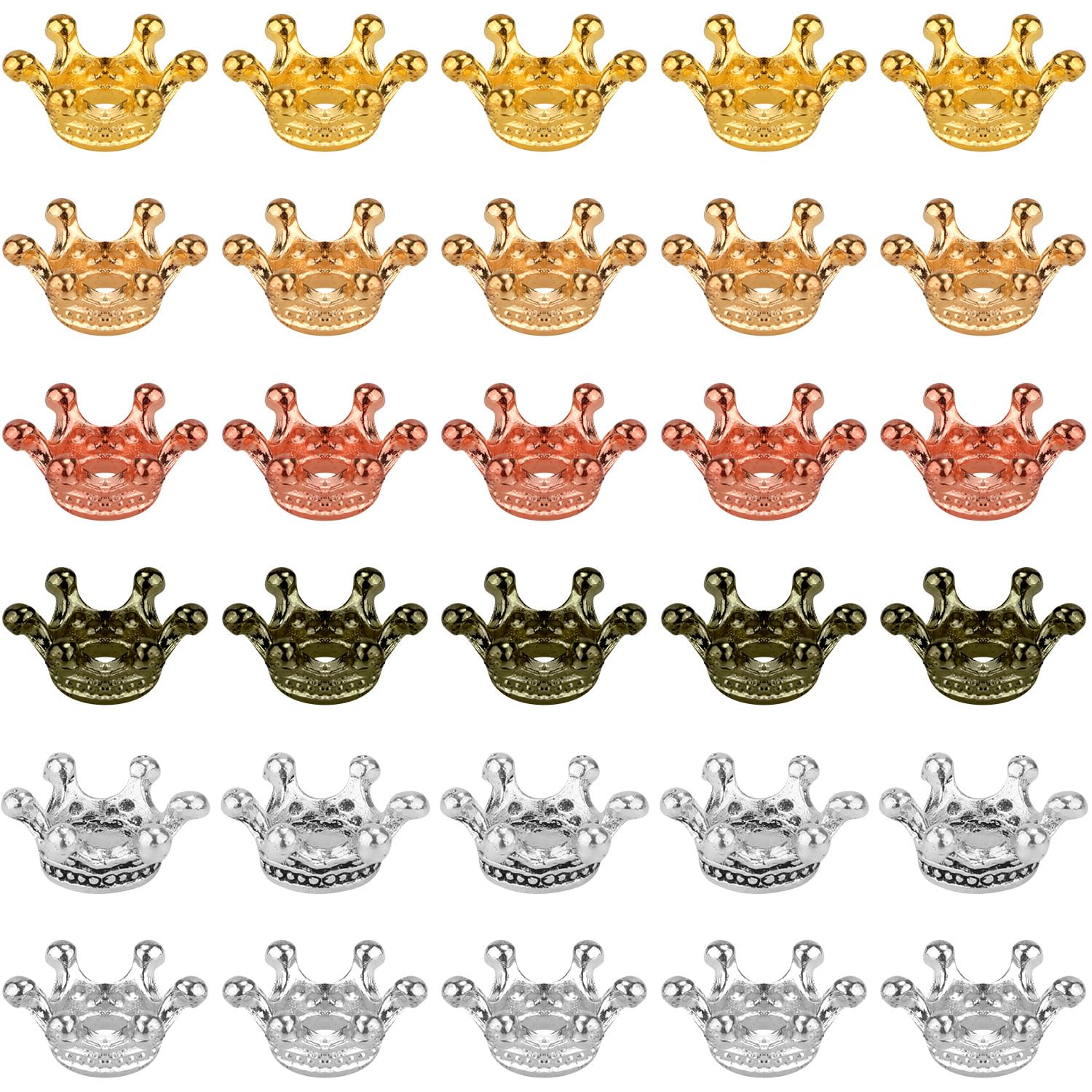 XIHIRCD 120pcs 6 Colors Charms, Mini Crown Beads Vintage Tibetan Style Small Charms Pendants Alloy Spacer Tiny Beads for Craft DIY Bracelets Necklaces