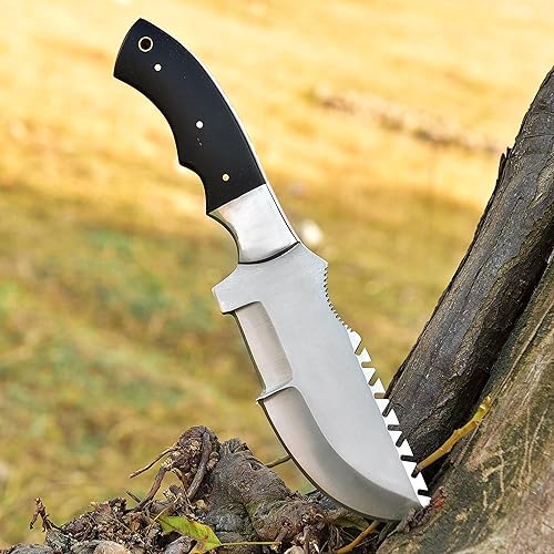 Miniatura 6 de Cuchillo de caza D2 Tracker de hoja fija de 10.5 pulgadas, cuchillo de espiga completa con transporte horizontal y explorador, funda incluida