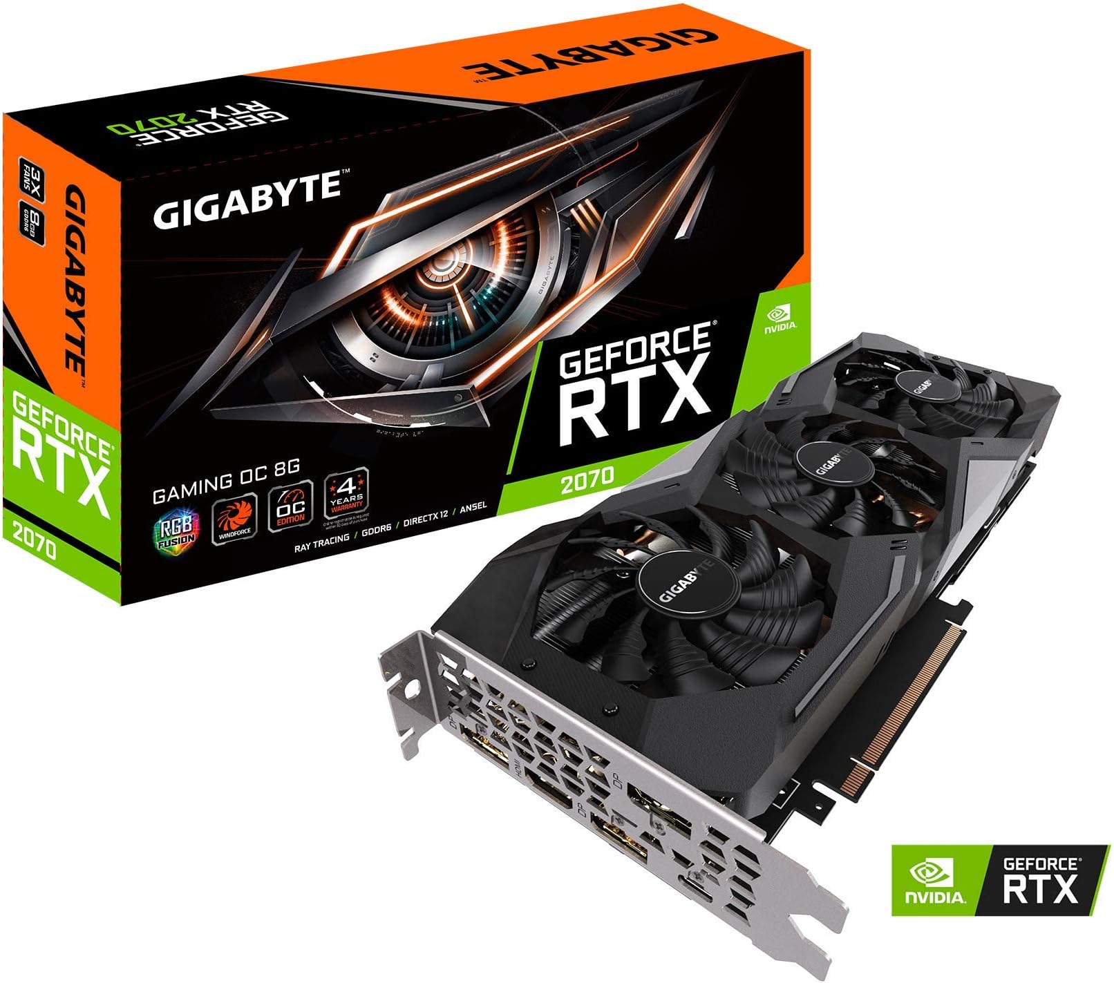 Gigabyte GeForce RTX 2070 Gaming OC 8G Graphics Card, 3X Windforce Fans, 8GB 256-Bit GDDR6, GV-N2070GAMING OC-8GC Video Card (Renewed)