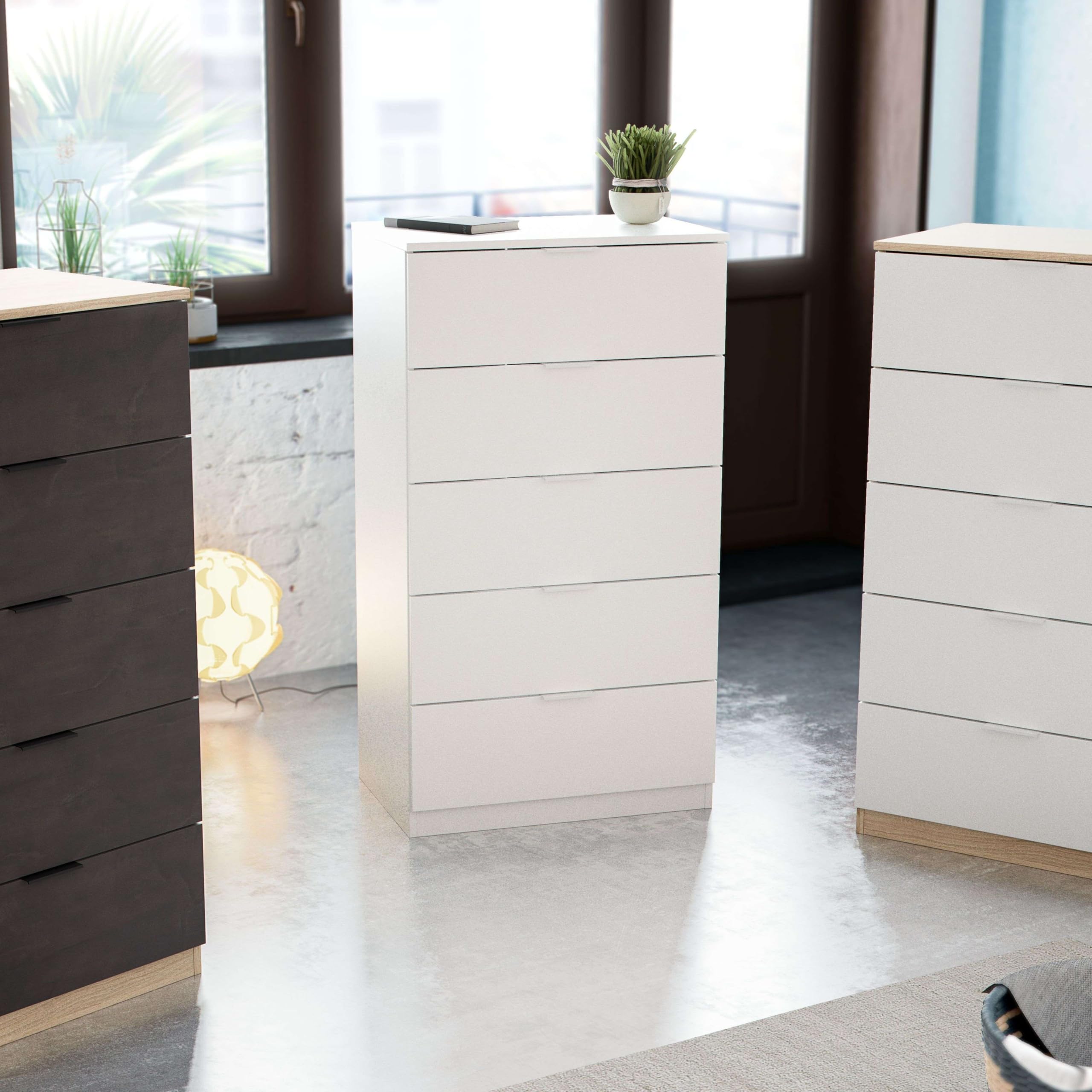 Habitdesign - Cómoda de Dormitorio con 5 Cajones, 110x60x40 (AltoxAnchoxFondo-en cm), Sinfonier Color Blanco Artik, Modelo Alaya