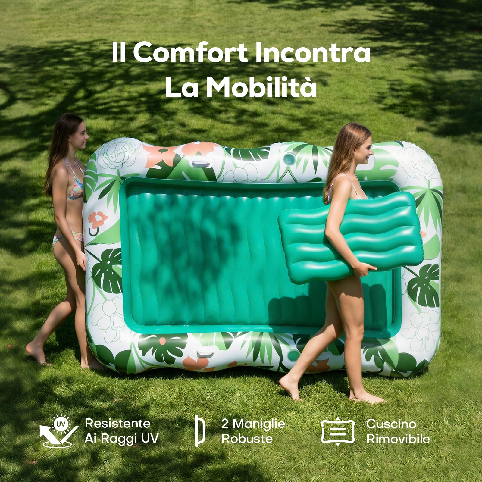 SOLAVERO Materassino Mare Gonfiabile Piscina, Tanning Pool con Poggiatesta Rimovibile e Portabicchieri, Lettino Prendisole per Adulti per Giardino, Spiaggia e Mare