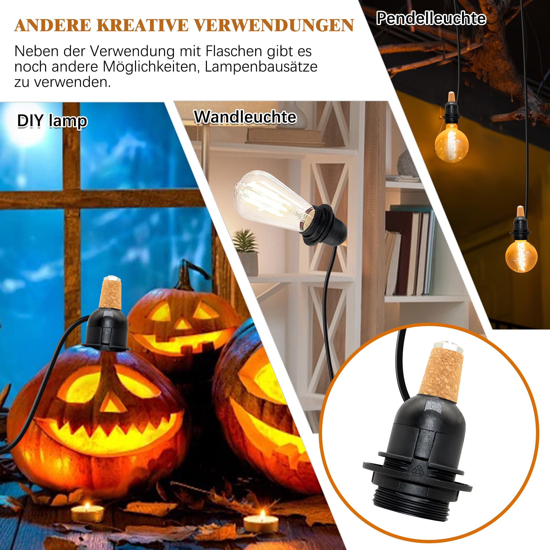 Portalampada E27 Con Cavo 2m E Interruttore - 2 Pezzi Base Per Lampadine Con Spina EU | Portalampada Sospeso - Foto 7