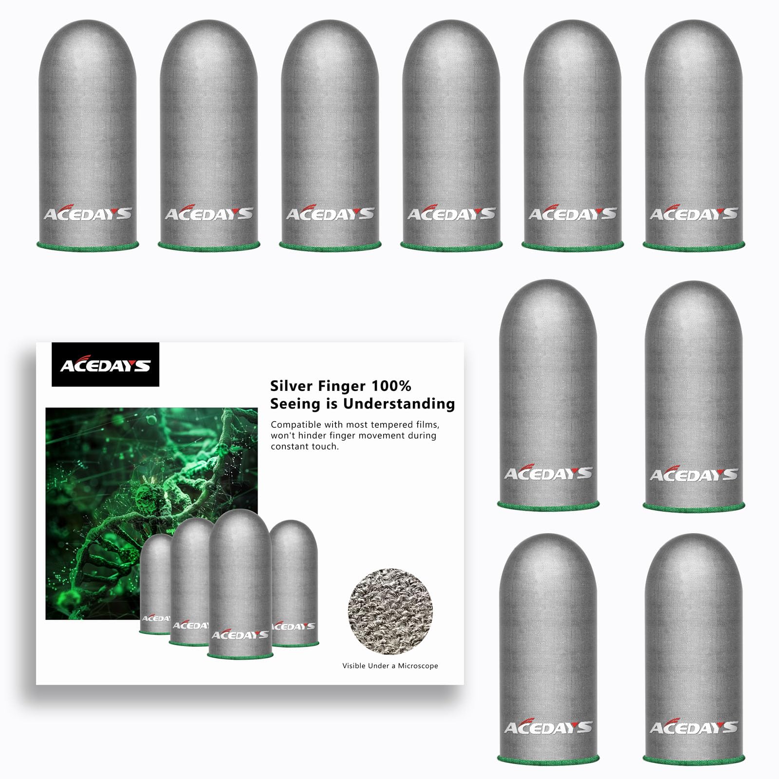 ACEDAYS Gaming Finger Sleeves,100% Visible Silver Fibers,Just Right Pressure/Breathable/Sweatproof, Upgrade Gaming Gloves for PUBG Mobile/Knives Out/