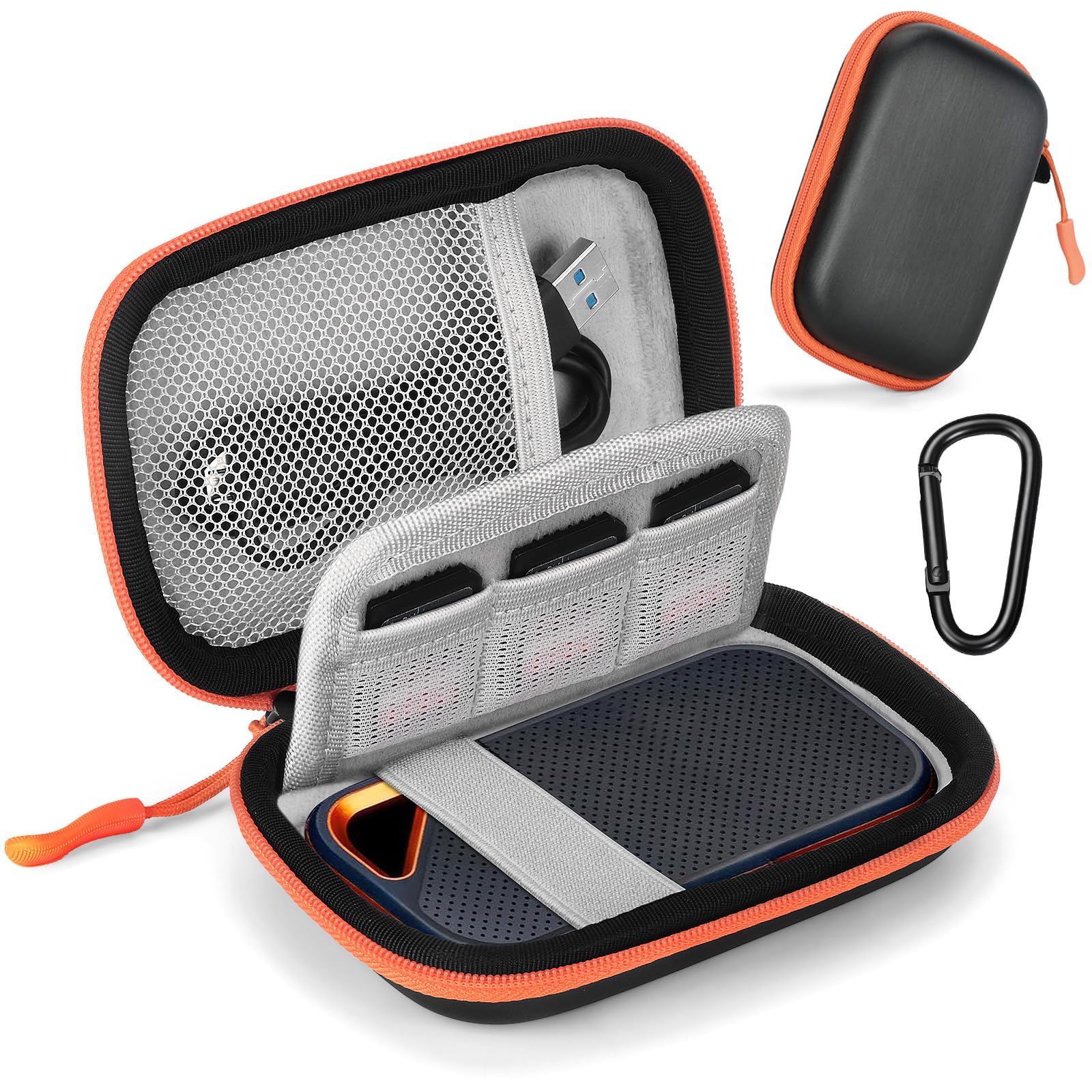 Hard Case for SanDisk Extreme Pro/SanDisk Extreme Portable External SSD 500GB 1TB 2TB 4TB 8TB, Travel Case for External Solid State Drive USB Cable, Protective Cover Storage Bag Fit Memory Card SD