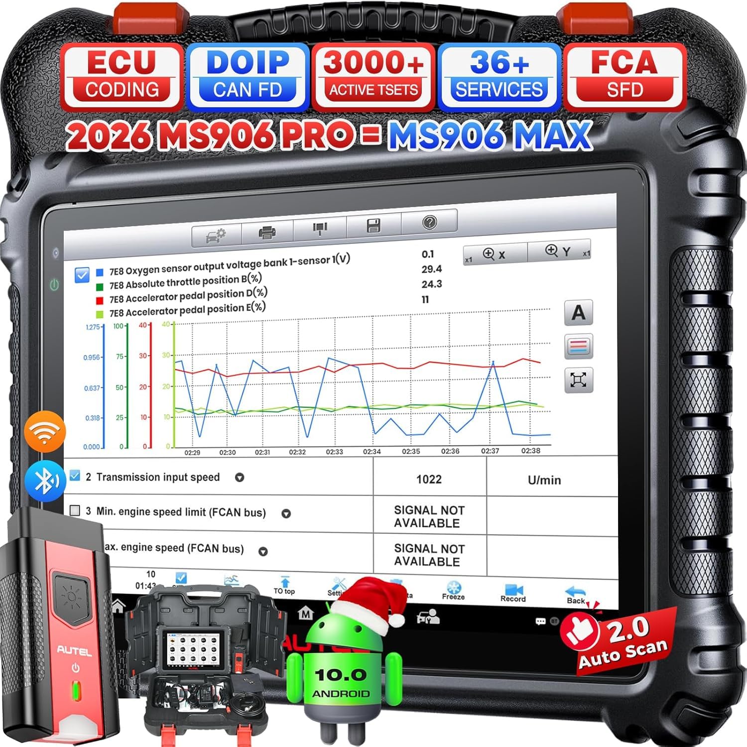 MaxiSys MS906 PRO Scanner, 2026 Android 10 MS906PRO, Advanced ECU Coding, Full Bidirectional, Newer of MK906Pro MK908 MS906BT MK906BT MS906, 36+ Reset, AutoScan 2.0, CAN FD/DoIP, 128GB