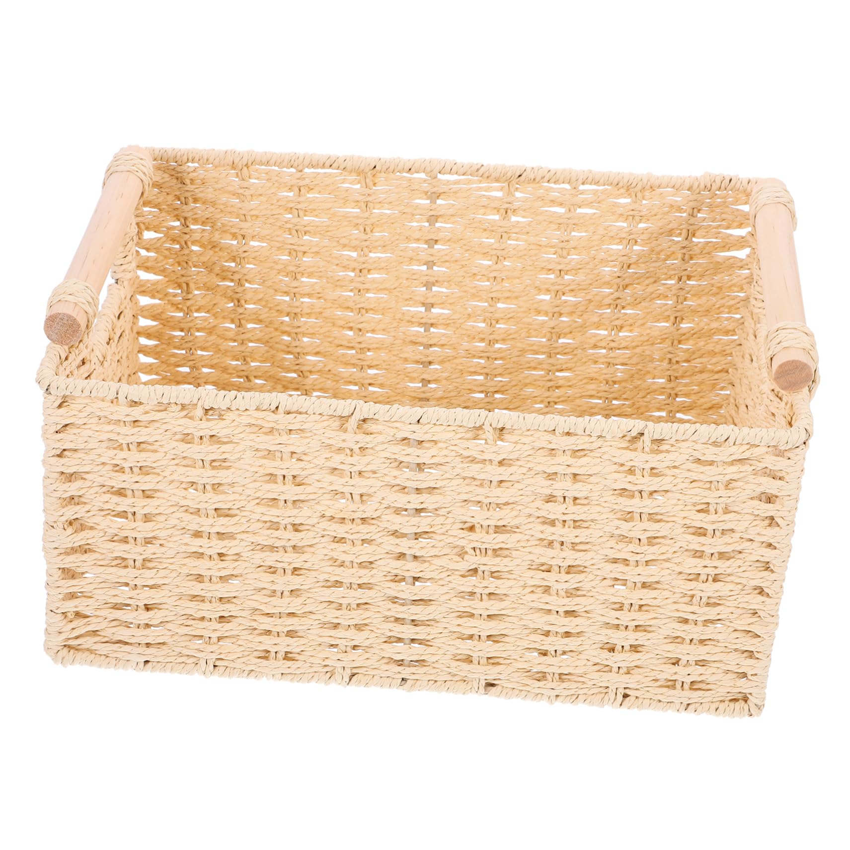 Wakauto Decorative Woven Basket Storage Basket Handle for Snacks Cosmetics 31x23x15cm Beige Small