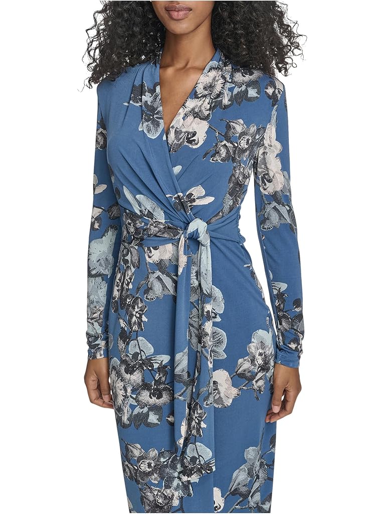 Blue Calvin Klein Ong Sleeve Floral Jersey Aline