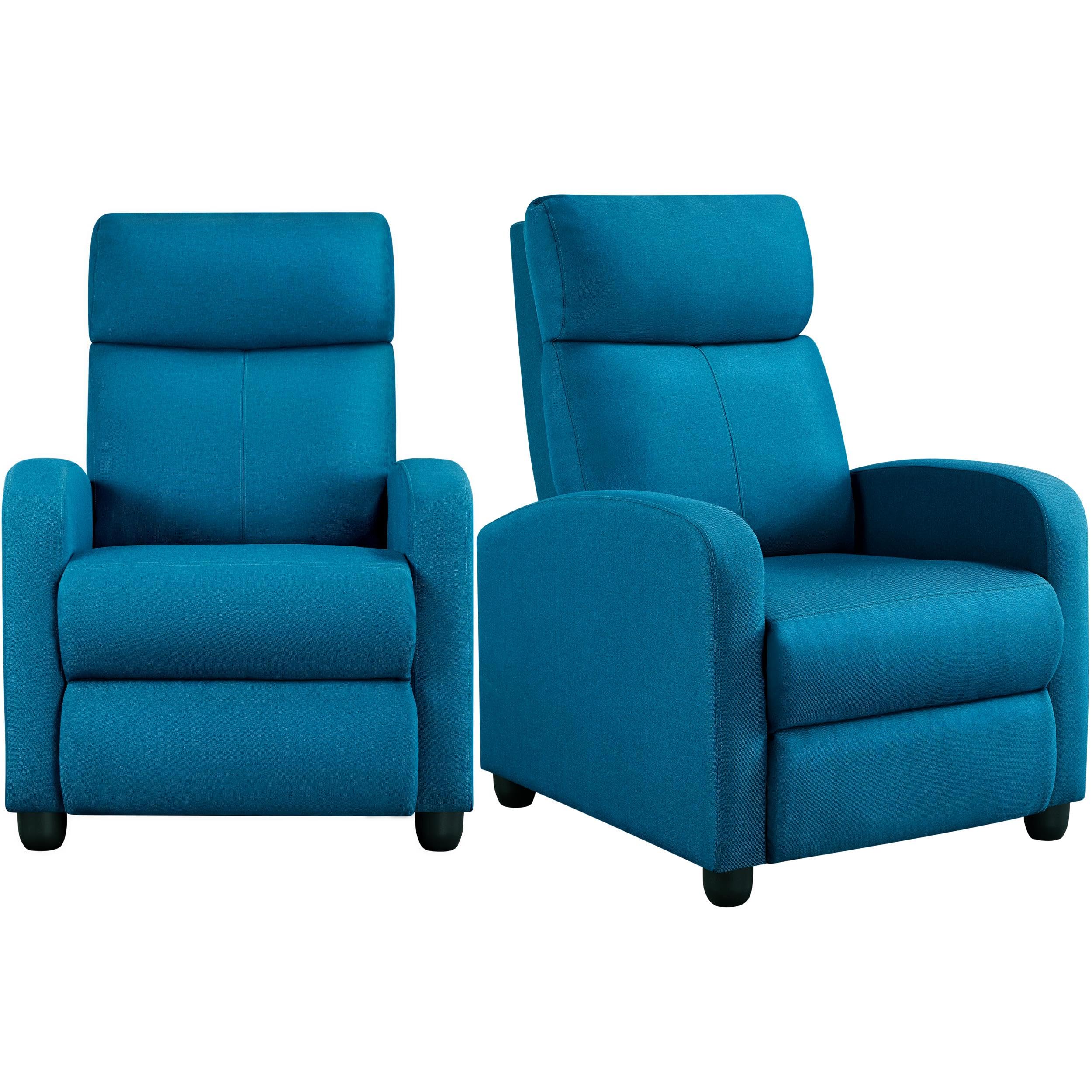 Yaheetech 2-Seat Fabric Pushback Recliner Chair with Thick Seat Cushion and Backrest Reclining Chair for Living Room Home Theater Blue